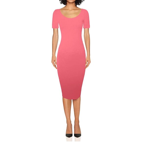 👗 2/$30 👗 Womens Sweatheart Neckline Midi Dress Medium Salmon Pink - Picture 1 of 5